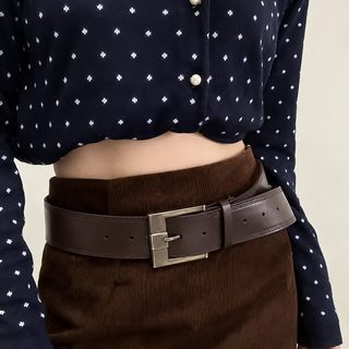 여성 빈티지 브라운 PU 와이드 벨트 허리띠 원피스 정장 코디 패션벨트
