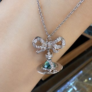 西太后新款蝴蝶结绿色球ORB立体土星项链轻奢小众锁骨链高端项饰
