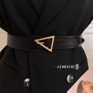 여성 PU 벨트 삼각 버클 레트로 허리띠 원피스 정장 코트용 슬림 허리끈