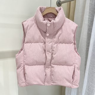 코듀로이 봄가을겨울 신상 조끼 2025 패션 칼라 헐렁헐렁 쇼트 플러스 면 숄더 겉옷 현물 클립