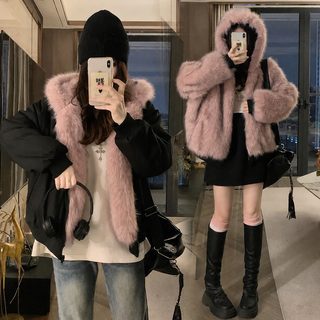 미국식 빈티지 스웨터 칼라 후드 작업복 짧은 외투 여자 가을 겨울 신상 두꺼운 스웨터 보온 면복 면복