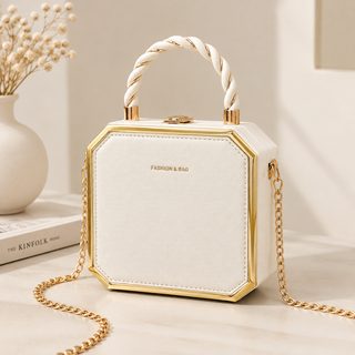 여성 PU 사각 토트 크로스백 체인 스트랩 잠금장식 데일리 가방