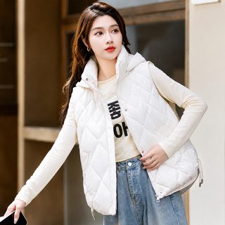 여성 겨울 탈부착 후드 숏 패딩 조끼 웰론 충전재 오버핏 캐주얼 베스트