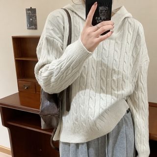 일본계 빈티지 가을 겨울 꽈배기 후드 스웨터 커버 머리 여자 루즈하고 부