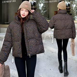면복 여자 짧은 호피 무늬 외투 여자 겨울 신상 칼라 긴 소매 상의 보온 두