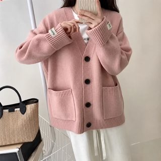 빅 핏 솔리드 브이넥 니트 카디건 가을/겨울 신상 한국판 루즈핏 캐주얼 날