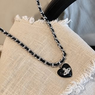 西太后高版本黑色爱心项链女高级感锁骨链编织甜酷辣妹choker颈链