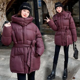 여성 롱기장 겨울 패딩 점퍼 웰론 충전재 무지 후드 보온 오버핏 광택 재킷