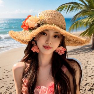 수공으로 꽃을 엮어 차양 선캡 여자 여름 나들이 휴가 해변 챙 통기 선캡