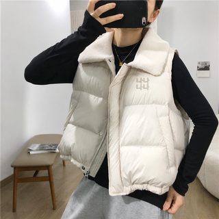 가을 겨울 면 조끼 여자 쇼트 캐시미어 터틀넥 학생 헐렁헐렁 겉옷 보온면 숄더 다운솜