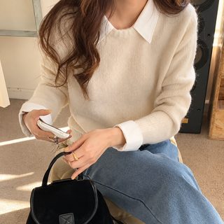 일본풍 레이어드 셔츠 칼라 터틀넥 여성 긴팔 니트 가을 겨울 슬림핏 스웨
