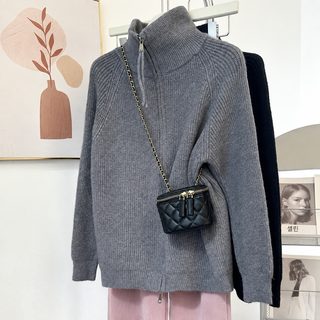 秋冬季新款时尚休闲针织开衫外套长袖纯色柔软百搭加厚宽松女毛衣