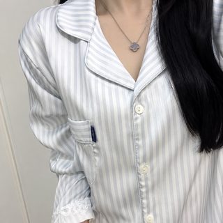 2025 봄 가을 여자 잠옷 빙설사 줄무늬 날염 카디건 긴팔 긴바지 겉으로 가정
