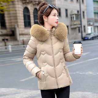 羽绒棉服女2025冬季新款修身显瘦大毛领可拆卸帽棉袄棉衣加厚外套