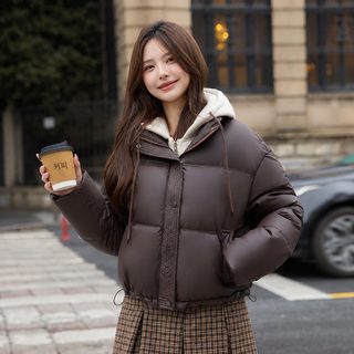 가짜 두 벌 접합 단백질 가죽 면옷 여자 단종 2025 겨울 신상 패션 두께 보온