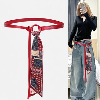 여성 패션 벨트 PU 가죽 허리띠 레트로 Y2K 스카프 장식 데님 코디