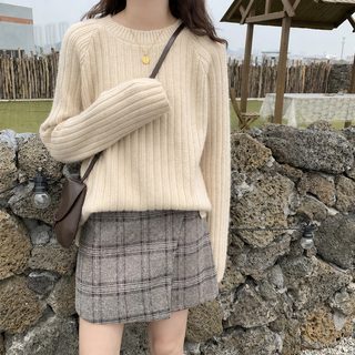 여성 동대문 스타일 루즈핏 라운드넥 니트 스웨터 가을 겨울 긴팔 미디롱
