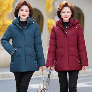 여성 중장년 겨울 롱 패딩 코트 탈부착 후드 자수 누빔 두꺼운 엄마 솜옷 빅