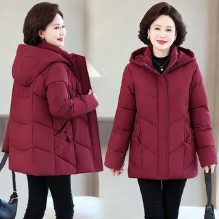 중년 여성 엄마 겨울 탈부착 후드 두꺼운 솜패딩 롱코트