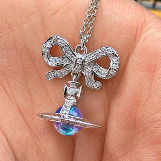 柜级品质新款西太后镭射orb星球蝴蝶结项链锁骨链女饰品