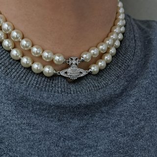 新款西太后磁铁扣土星珍珠项链女双层choker高版本锁骨链个性凤潮