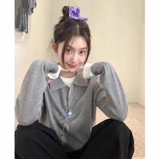 한국계 감령 폴로넥 니트녀 2025 봄가을 나른한 바람 백합 루즈한 터틀넥 긴