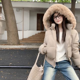 아메리칸 블랙 터틀넥 후드 패딩 패딩 여성용 겨울 보온 두께 슬림핏 짧은