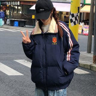 미국식 솜옷 여자 2025 새로운 겨울 학생 헐렁헐렁 한 학부 학원풍 솜옷 솜저고리 커플 외투 두께