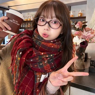 크리스마스 분위기감 머플러 가을/겨울 여자 겨울 보온 목도리 백팩 체크