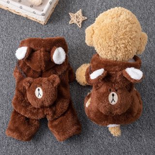 겨울 애완동물 옷 곰 네 발 옷 기모 더하기 귀여운 곰 보온 강아지 옷 겨울