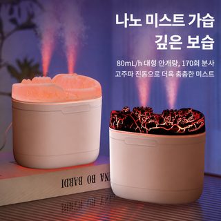 화산 더블 분무 USB 가습기 2구 무드등 저소음 대용량 탁상용 거실 침실용