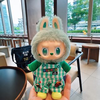 아보카도 체크 그린 라부부 인형 옷 3종 세트 귀여운 솜인형 코디 의상 장식