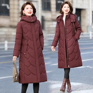여성 중년 겨울 롱 패딩 코트 탈부착 후드 빅사이즈 슬림핏 다운코튼 점퍼