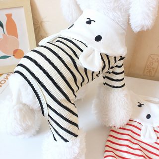 강아지 고양이 봄가을 순면 스트라이프 토끼카라 사계절 실내복 소형견 사