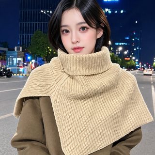 패셔너블한 트임 터틀넥 숄 여성 가을겨울 한국판 베스트 니트 머플러 방한