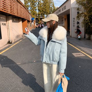 여성 스웨이드 털카라 숏 다운 솜 패딩 겨울 루즈핏 터틀넥 외투