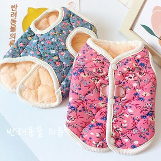 Dogbaby 강아지 고양이 겨울 꽃무늬 누빔 보온 조끼 소형견 솜옷