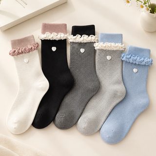 아정네 여성 무봉제 중목 양말 하트 단추 골지 루즈핏 봄가을 데일리 삭스
