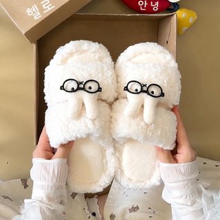 귀여운 만화 토끼 털 슬리퍼 여자 외장 2026 가을 겨울 신상 미끄럼 방지 게