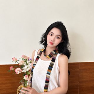 개성 작은 무지개 가늘고 좁은 긴 줄의 작은 목도리녀 디자인감 y2k 모직 목도리 봄과 여름에 줄무늬 둘레