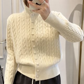 여성 하이넥 니트 가디건 가을겨울 데일리 단색 스웨터 아우터