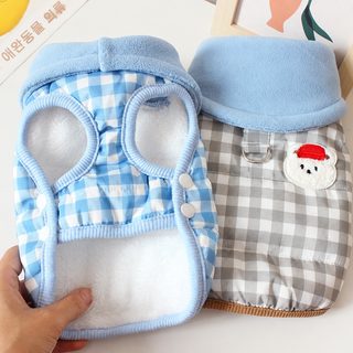 강아지 옷 애완견 복장 소형견 고양이 테디 비숑 가을 겨울옷 보온 두께 사이드 단추 체크 조끼
