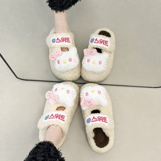 2026 가을 여성 통굽 방한 털슬리퍼 미끄럼방지 고양이 캐릭터 외출용 앞막