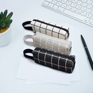 PJ 심플 체크 대용량 캔버스 필통 초등학생 중학생 휴대용 펜슬케이스