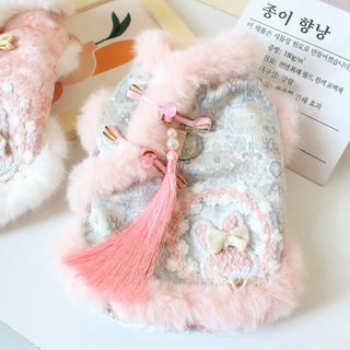 강아지 옷 가을 겨울옷 중국식 수술 토끼 당복 공주 치파오 접시 솜옷 소형