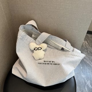 모모투 스트라이프 체크 캔버스 토트백 XL 대용량 출퇴근 숄더백 지퍼형