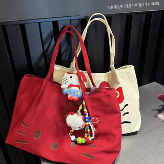 헬로키티 캔버스 토트백 대용량 카툰 숄더백 두꺼운 데일리 손가방