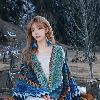 민족풍 숄 여성 외투 운남 니트 목도리 복고 망토 천서 서북 신강 관광 외투