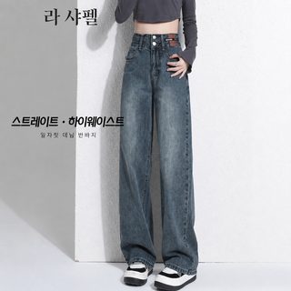하이웨이스트 와이드 청바지녀 2025 가을 트렌드 백합 신상 춘추 와이드 작은 키 좁은 판 스트레이트 팬츠