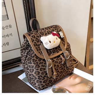 트렌디한 빈티지 호피 무늬 KT 고양이 백팩 2025 가을/겨울 신상 대용량 스웨